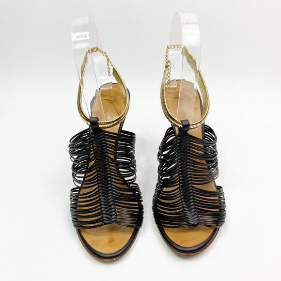 Giussepe Zanotti Pissi Sandal Heel Gladiator 36.5 Gold Strappy Leather - Picture 2 of 7